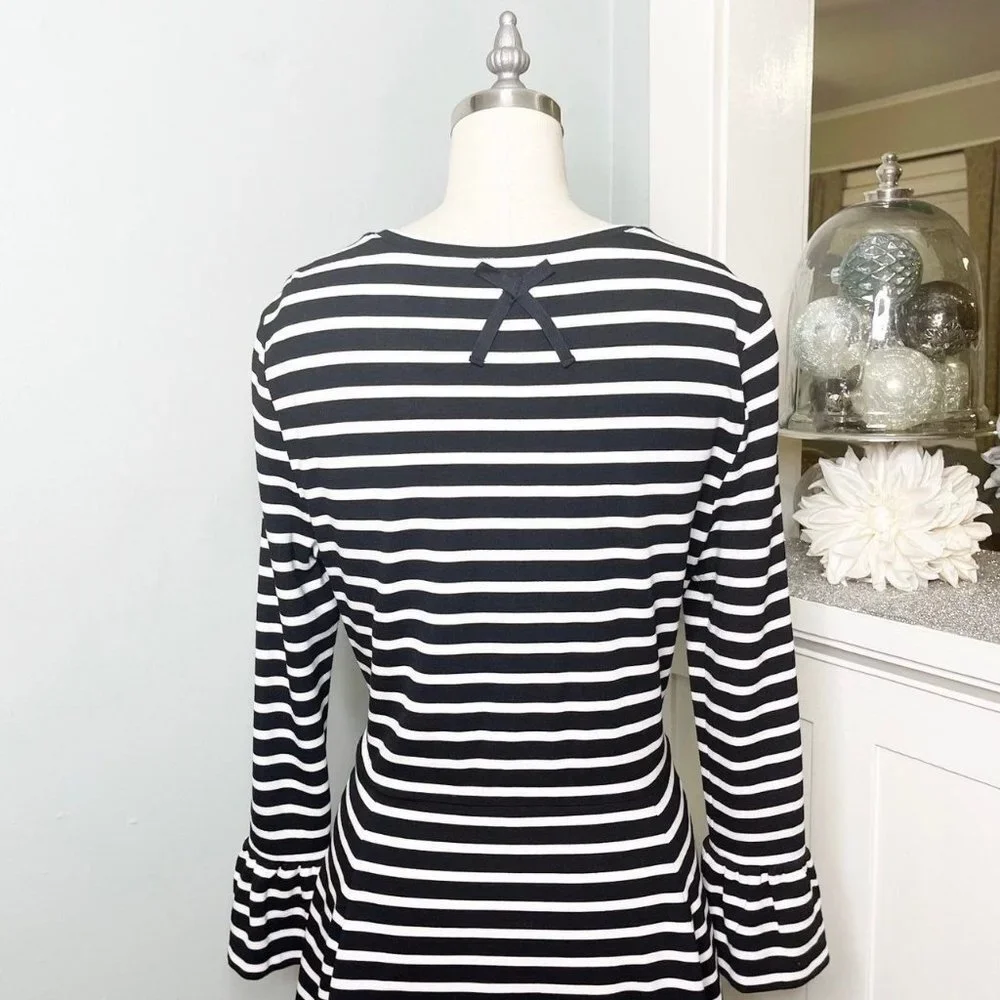 Kate Spade Broome Street Black & White Stripe Fit & Flare Dress Large